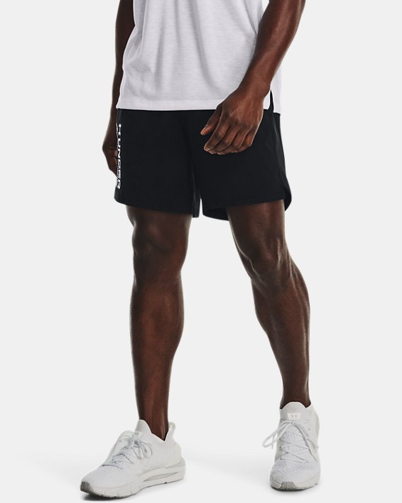 Men's UA Launch SW 7'' Wordmark  Shorts in Black image number 0